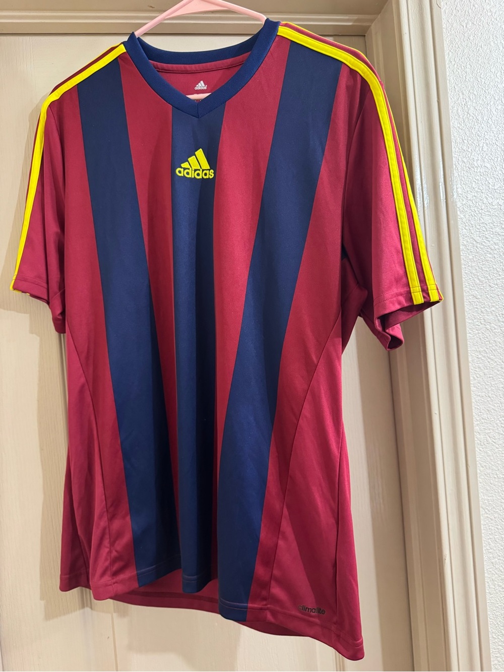 NWOT Adidas Maroon & Navy Soccer Jersey with Yellow Accents